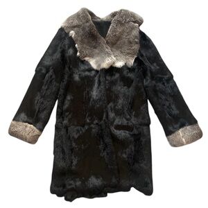 Vintage Handmade Long Fur Evening Winter Coat Contrasting Cuffs Collar Old Money